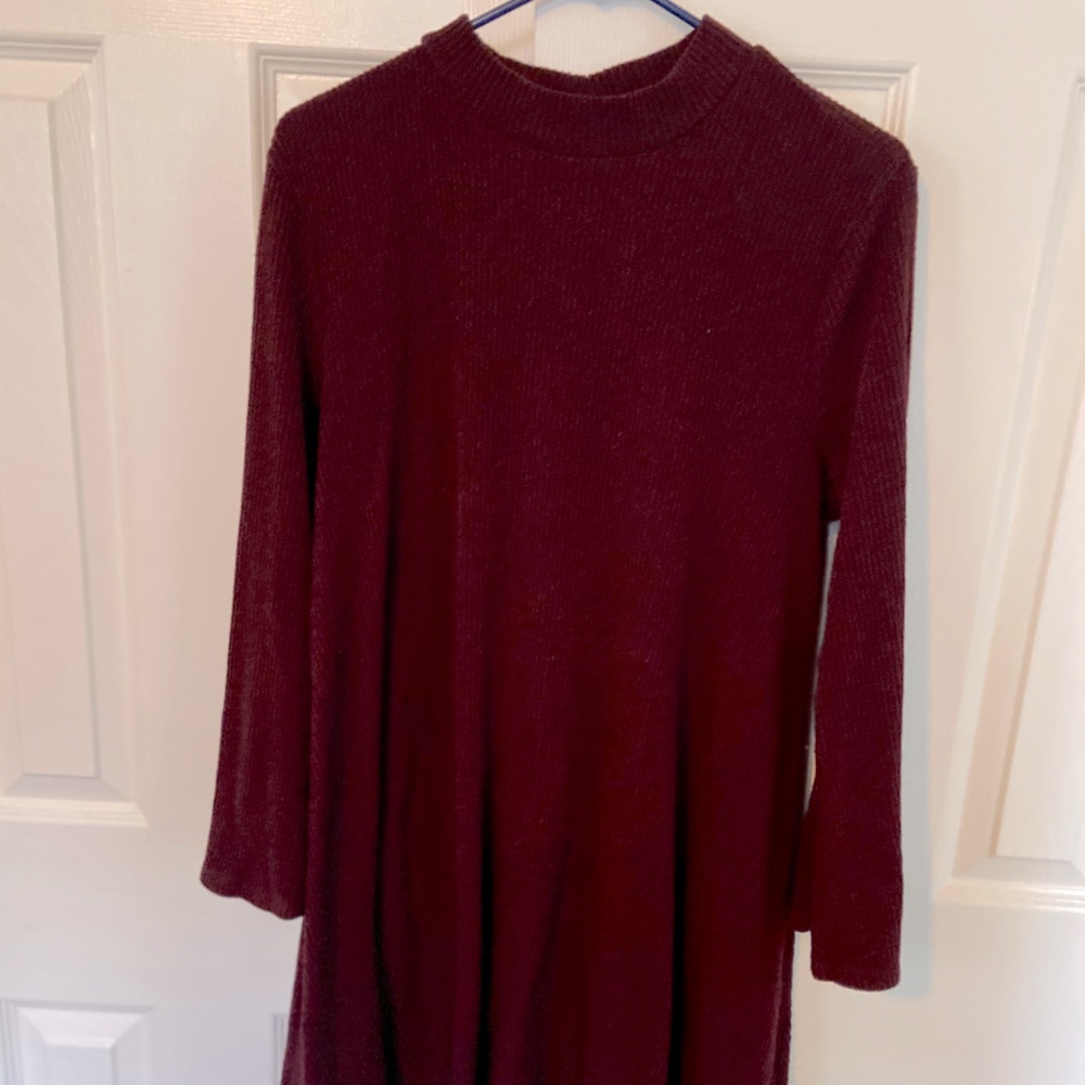 Red Ribbed High Neck Dress